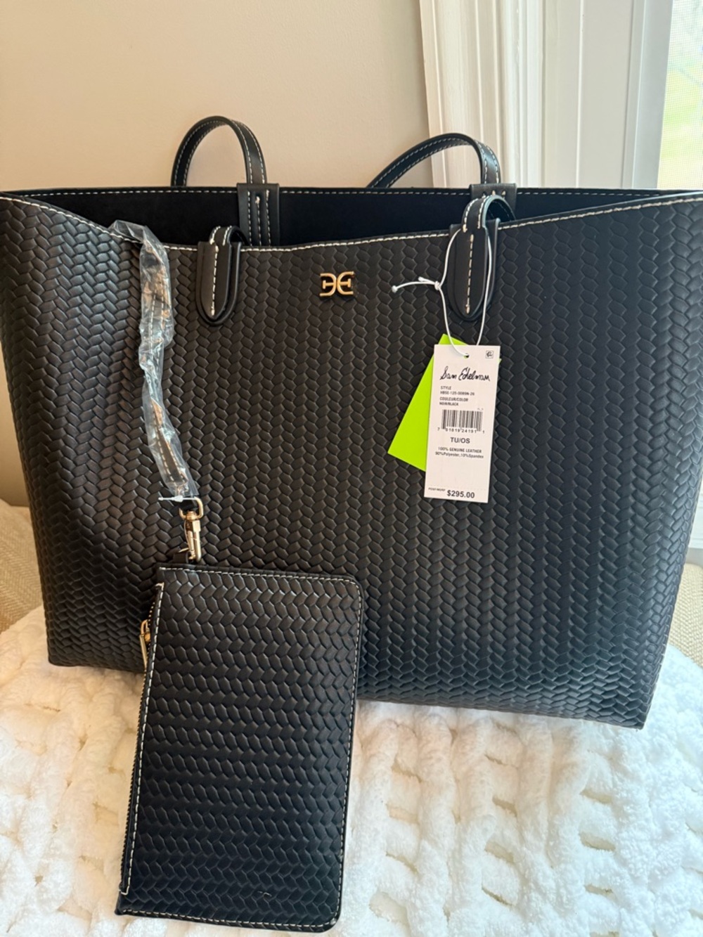 Sam Edelman Black Woven Leather Tote with Wristlet